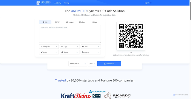 Security scan screenshot of https://qrcodesunlimited.com