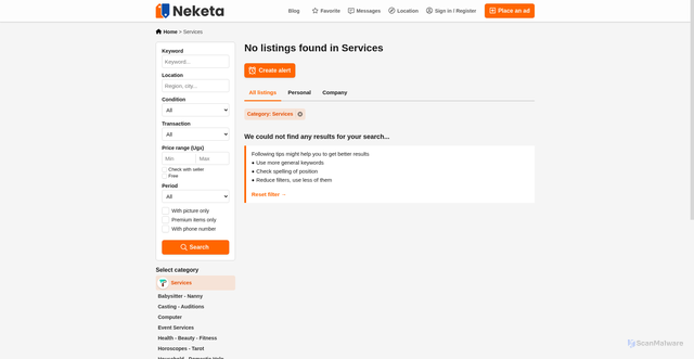 Security scan screenshot of https://neketa.ug/services
