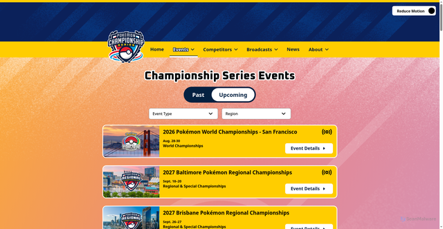 Security scan screenshot of https://championships.pokemon.com/en-us/events/