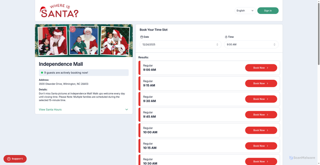 Security scan screenshot of https://whereissanta.com/mall/0299?hsLang=en