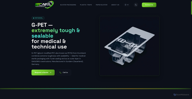 Security scan screenshot of https://blisterpackaging-usa.com/materials/g-pet/