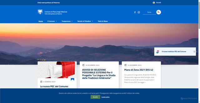 Security scan screenshot of https://www.comune.pianadeglialbanesi.pa.it/