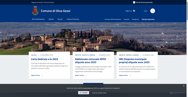 Security scan screenshot of https://www.comune.olivagessi.pv.it/it-it/home