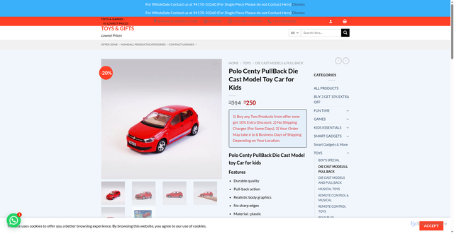 Security scan screenshot of https://onlinetoyhub.com/product/polo-centy-pullback-die-cast-model-toy-car-for-kids/