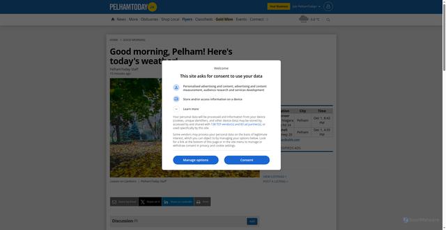 Security scan screenshot of https://www.pelhamtoday.ca/good-morning/good-morning-pelham-heres-todays-weather-11562637
