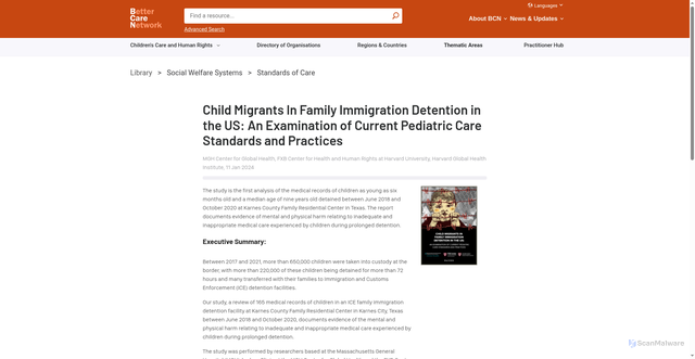 Security scan screenshot of https://bettercarenetwork.org/library/social-welfare-systems/standards-of-care/child-migrants-in-family-immigration-detention-in-the-us-an-examination-of-current-pediatric-care