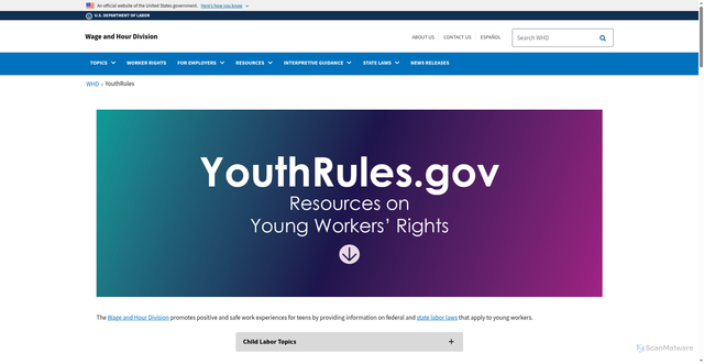 Security scan screenshot of https://www.youthrules.gov/