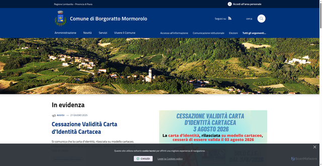 Security scan screenshot of https://www.comune.borgoratto-mormorolo.pv.it/it-it/home