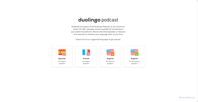 Security scan screenshot of https://podcast.duolingo.com/
