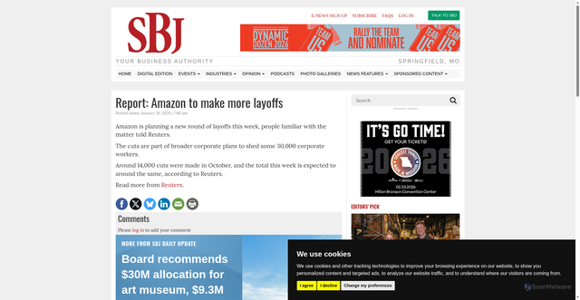 Security scan screenshot of http://sbj.net/stories/report-amazon-to-make-more-layoffs,102641