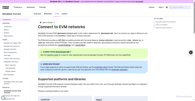 Security scan screenshot of http://metamask-docs-p13jojaa8-consensys-ddffed67.vercel.app/metamask-connect/evm/