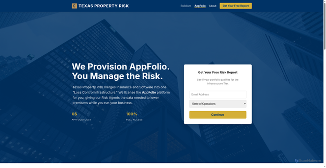 Security scan screenshot of https://texaspropertyrisk.com/appfolio