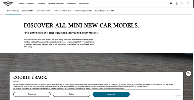 Security scan screenshot of https://www.mini.co.uk/en_GB/home/range/browse.html