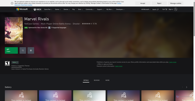 Security scan screenshot of https://www.xbox.com/en-US/games/store/marvel-rivals/9n8pmw7qmd3d