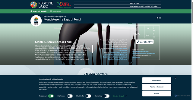 Security scan screenshot of https://www.parchilazio.it/montiausoni