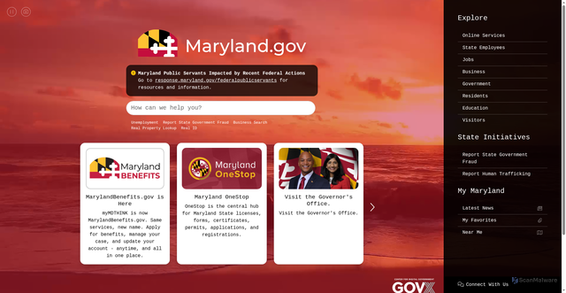 Security scan screenshot of https://www.maryland.gov/Pages/default.aspx