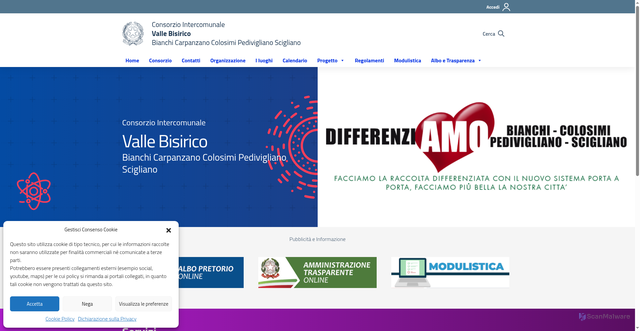 Security scan screenshot of https://www.consorziointercomunalevallebisirico.it/