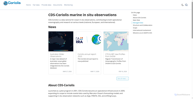 Security scan screenshot of https://cds-coriolis.odatis-ocean.fr