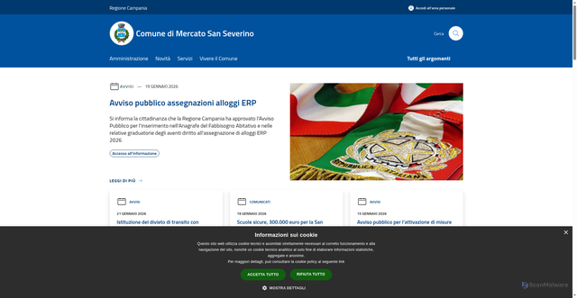 Security scan screenshot of https://www.comune.mercatosanseverino.sa.it/it