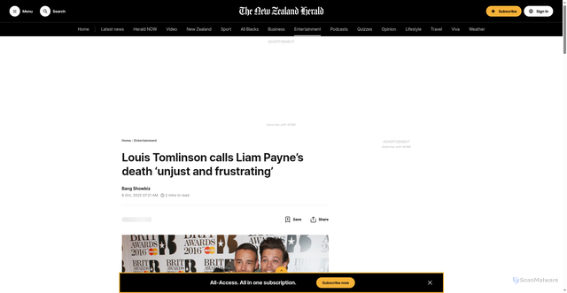 Security scan screenshot of https://www.nzherald.co.nz/entertainment/louis-tomlinson-calls-liam-paynes-death-unjust-and-frustrating/2KGQFZKEYZBIZCK6YTRLCUXZAA/