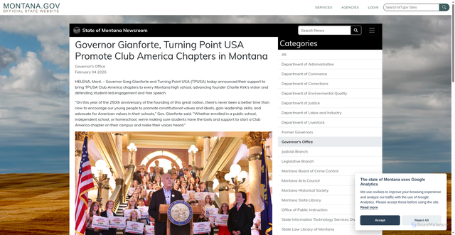 Security scan screenshot of https://news.mt.gov/Governors-Office/Governor-Gianforte-Turning-Point-USA-Promote-Club-America-Chapters-in-Montana