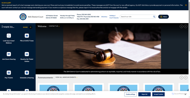 Security scan screenshot of https://www.36thdistrictcourtmi.gov/