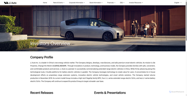 Security scan screenshot of https://ir.lixiang.com/
