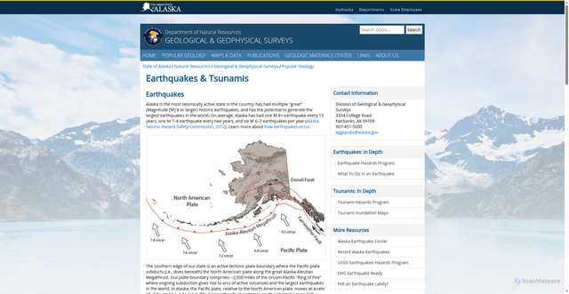 Security scan screenshot of https://dggs.alaska.gov/popular-geology/earthquakes-tsunamis.html