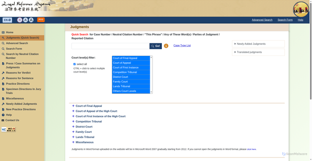 Security scan screenshot of https://legalref.judiciary.hk