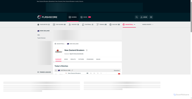 Security scan screenshot of https://www.flashscore.ca/team/new-zealand-breakers/lGkISusQ/