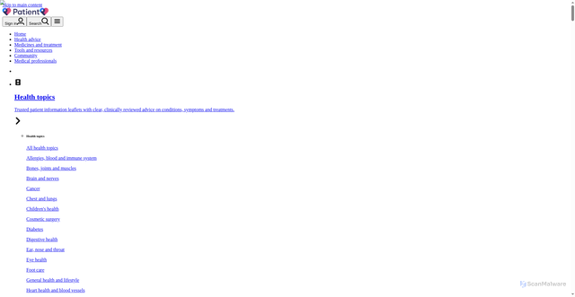 Security scan screenshot of https://patient.info/mens-health?sort=az