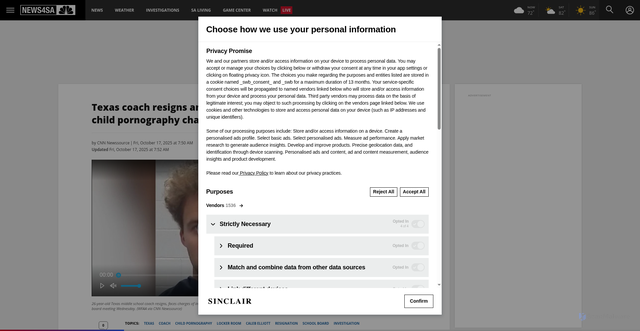 Security scan screenshot of https://news4sanantonio.com/news/local/texas-coach-resigns-amid-locker-room-recording-scandal-faces-child-pornography-charges-celina-football-middle-school-investigation-police-parents-board-members