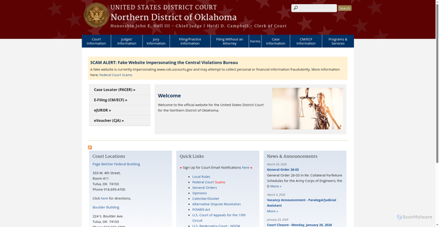 Security scan screenshot of https://oknd.uscourts.gov