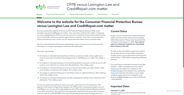 Security scan screenshot of https://cfpb-lexlaw.org/