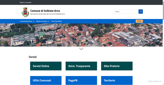 Security scan screenshot of https://www.comune.solbiate-arno.va.it/