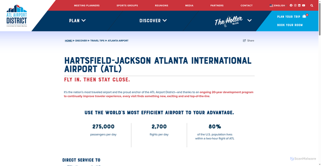 Security scan screenshot of https://www.atldistrict.com/about-the-district/travel-tips/atlanta-airport/