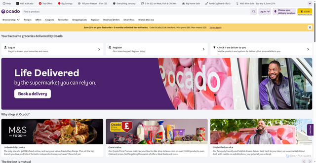 Security scan screenshot of https://www.ocado.com