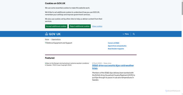 Security scan screenshot of https://www.gov.uk/government/organisations/defence-equipment-and-support