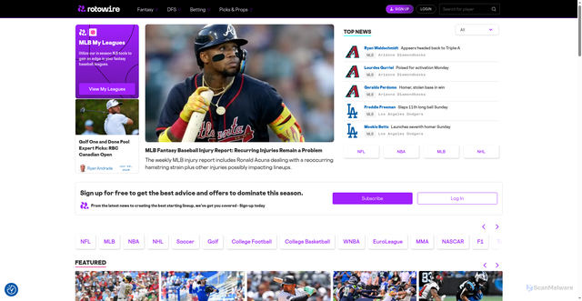 Security scan screenshot of https://www.rotowire.com