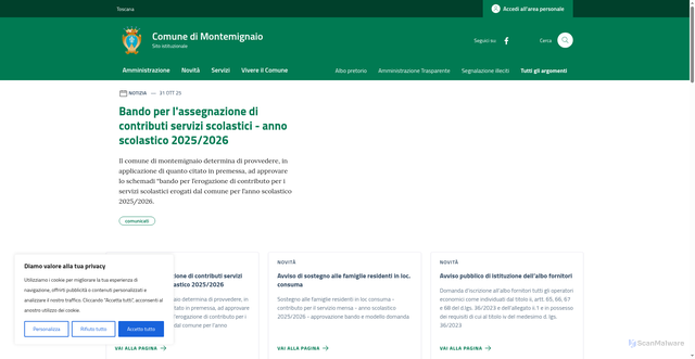 Security scan screenshot of https://comune.montemignaio.ar.it/