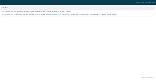 Security scan screenshot of https://ipfs.io/ipfs/bafkreif6gyaoj7fmot2h3nyihpztx7pudrxotjoal42zk7vhly22kzp4ly#je@sekure.net