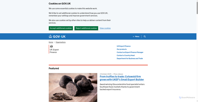 Security scan screenshot of https://www.gov.uk/government/organisations/uk-export-finance