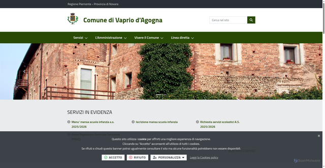 Security scan screenshot of https://www.comune.vapriodagogna.no.it/it-it/home