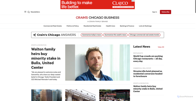 Security scan screenshot of https://link.chicagobusiness.com