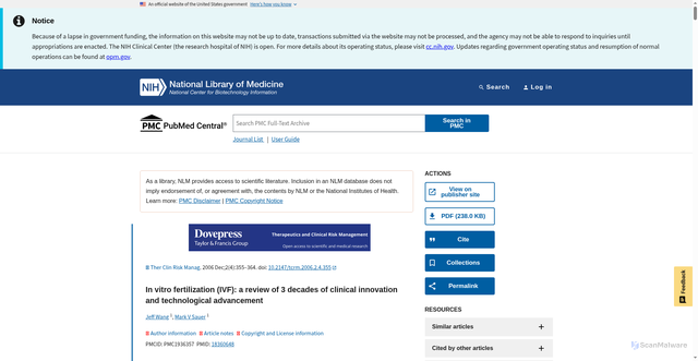 Security scan screenshot of https://pmc.ncbi.nlm.nih.gov/articles/PMC1936357/