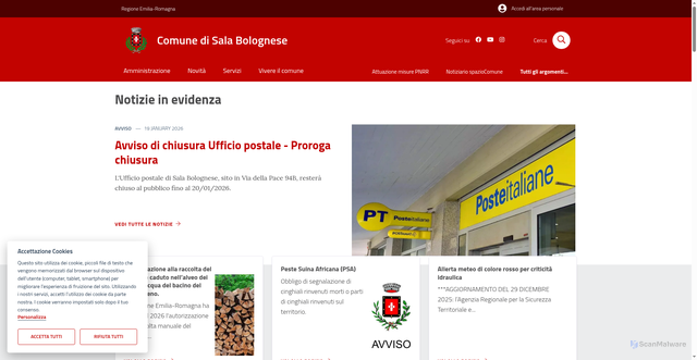 Security scan screenshot of https://www.comune.sala-bolognese.bo.it/