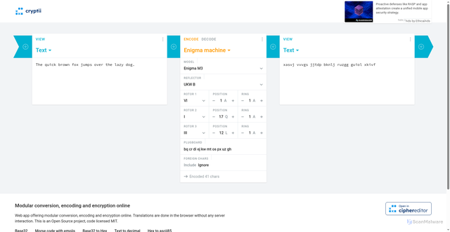 Security scan screenshot of https://cryptii.com
