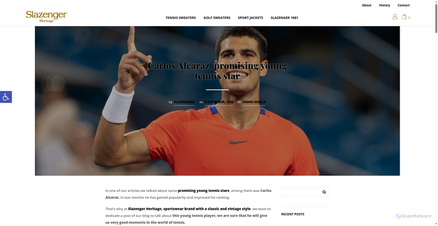 Security scan screenshot of https://www.slazengerheritage.com/carlos-alcaraz/?srsltid=AU7gw4WLEtvsAvyhkkqwwyfo8upSXLh2mi_YABpHjmN0X_6GxWh_xKJT
