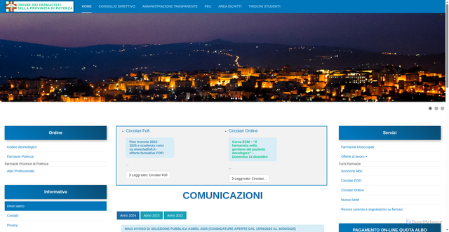 Security scan screenshot of https://www.ordinefarmacistipz.it/