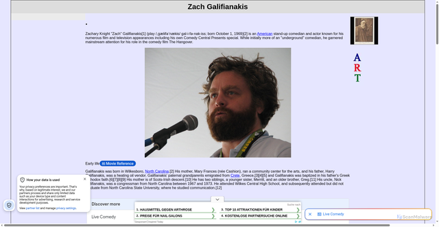 Security scan screenshot of https://www.hellenicaworld.com/Greece/Person/en/ZachGalifianakis.html